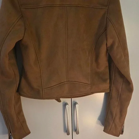 Abercrombie & Fitch brown vegan leather,  biker jacket - Picture 2 of 3